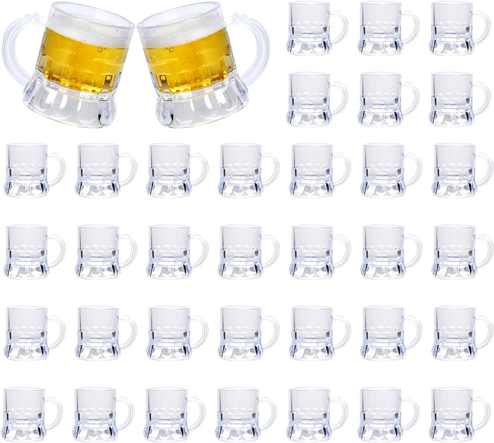 ZZYFGH Mini Beer Mugs, 1 Oz Clear Plastic Shot Glasses Beer Mug with Handles for Party (36 Pieces)