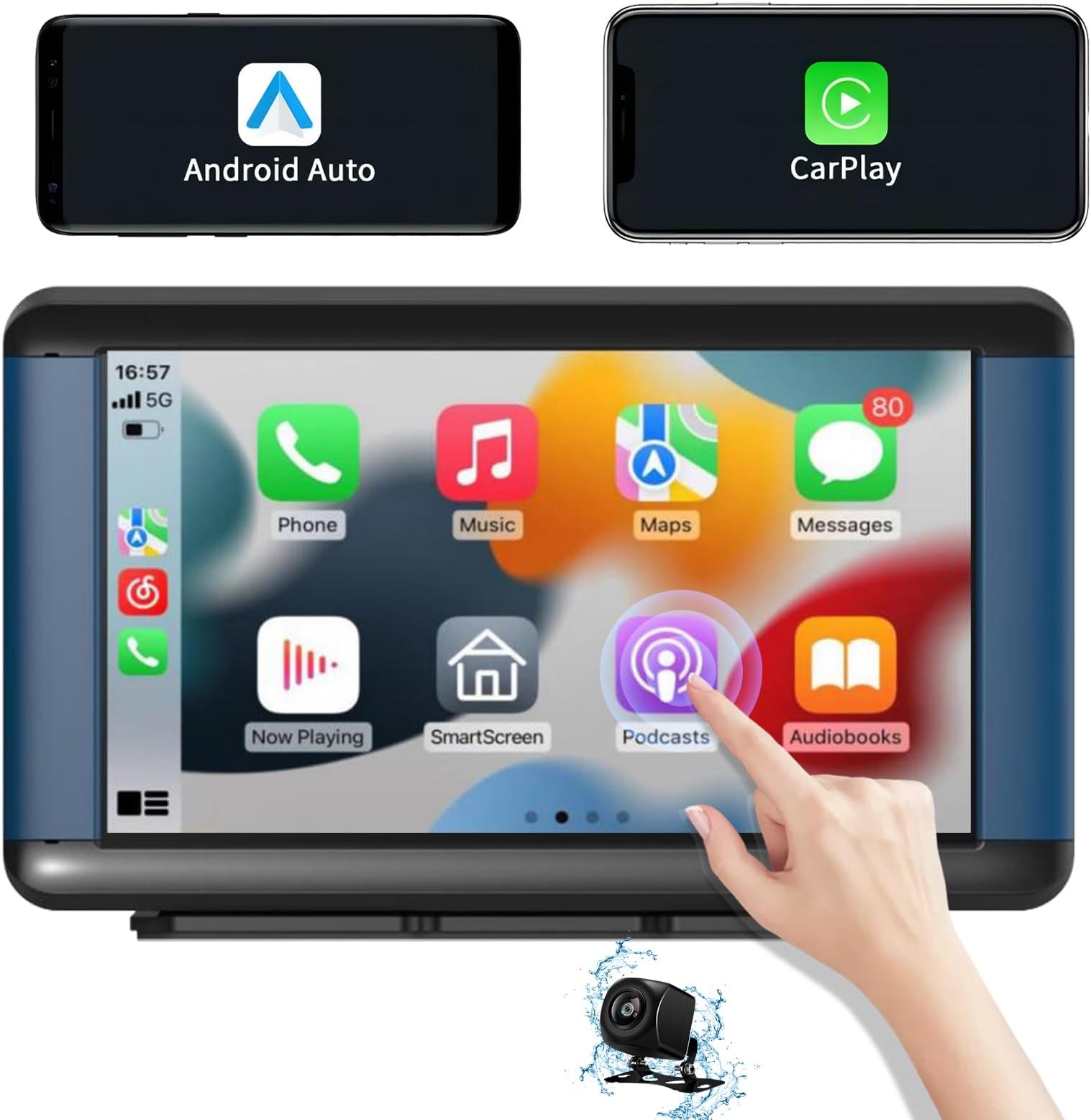 7 Inch HD Wireless Apple Carplay & Android Auto Multimedia Player, Portable Car Stereo, Touch Screen Car Play with Backup Camera/Mirror Link/Siri/Bluetooth/Navigation/USB/AUX/FM for All Vehicles