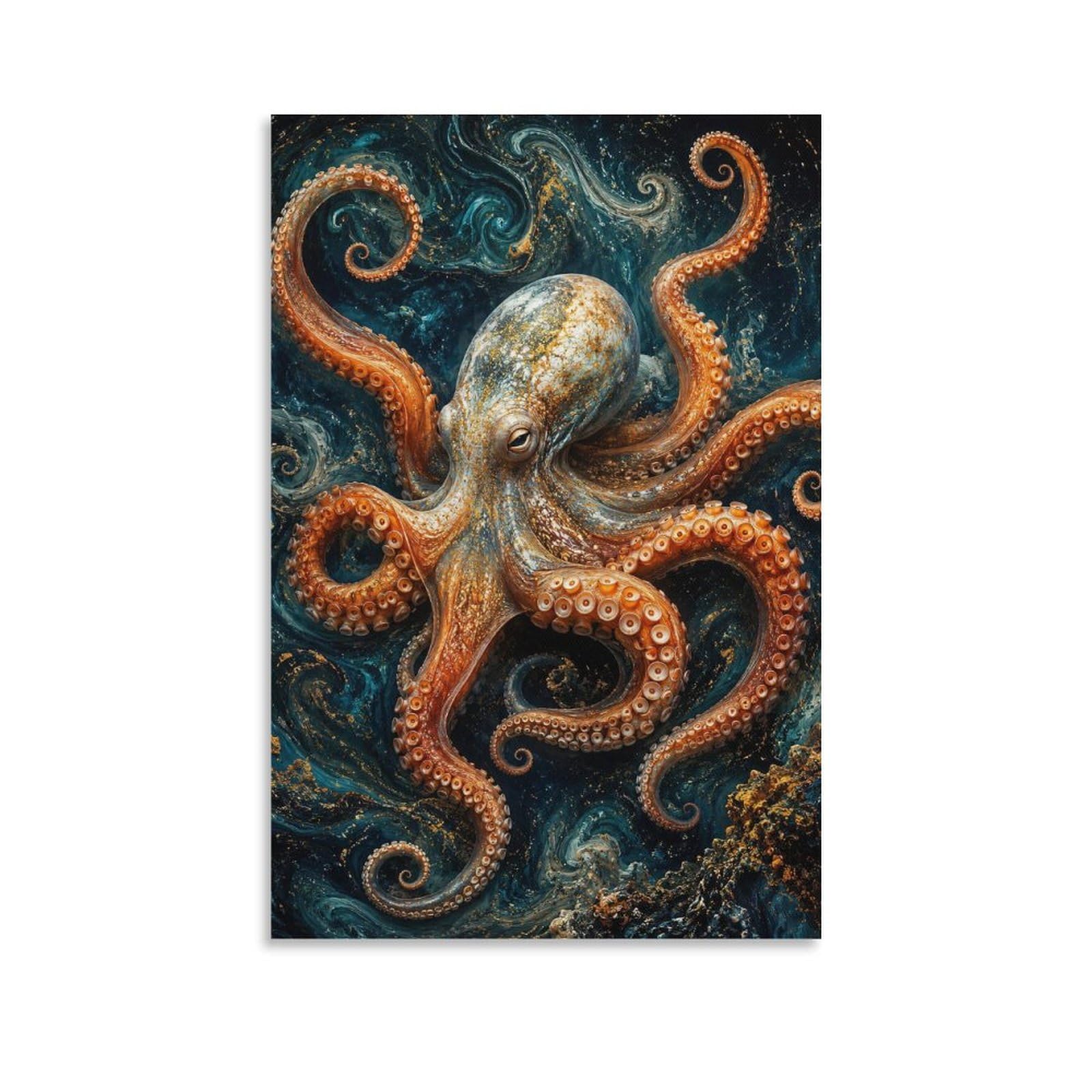 W7C8U2X3 Dark Ocean Octopus Canvas Wall Art, Ocean Fantasy Wall Art