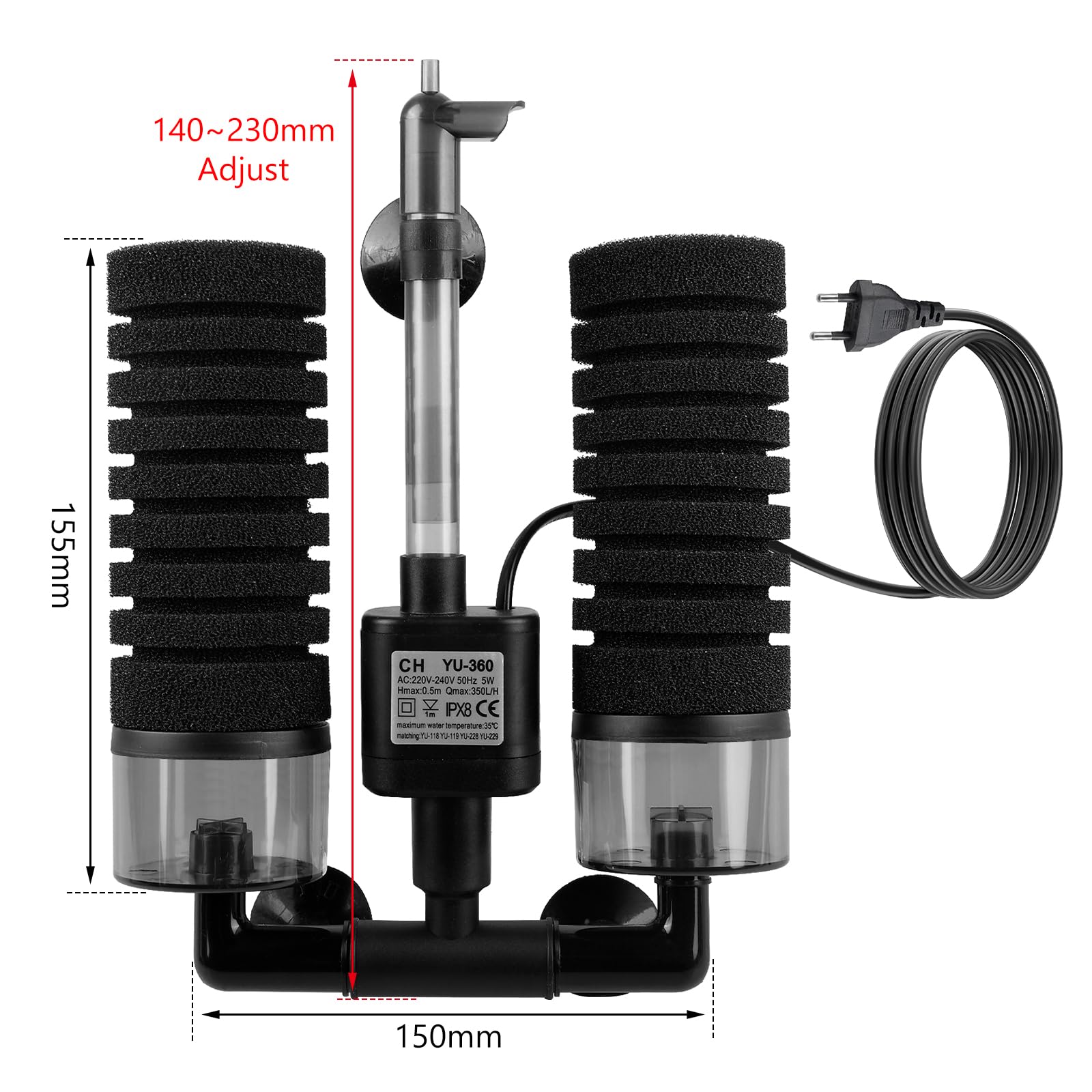 Filtro in spugna per acquario, filtro in schiuma silenziosa, filtro per acquario con sfera filtrante, filtro elettrico per acquario, filtro a doppia spugna, filtro per acquario, filtro meccanico