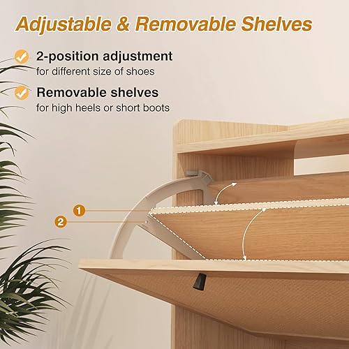 Miniatura 4 de AVZEAR Zapatero con 3 cajones abatibles, moderno zapatero estrecho para entrada, pasillo, dormitorio (natural)
