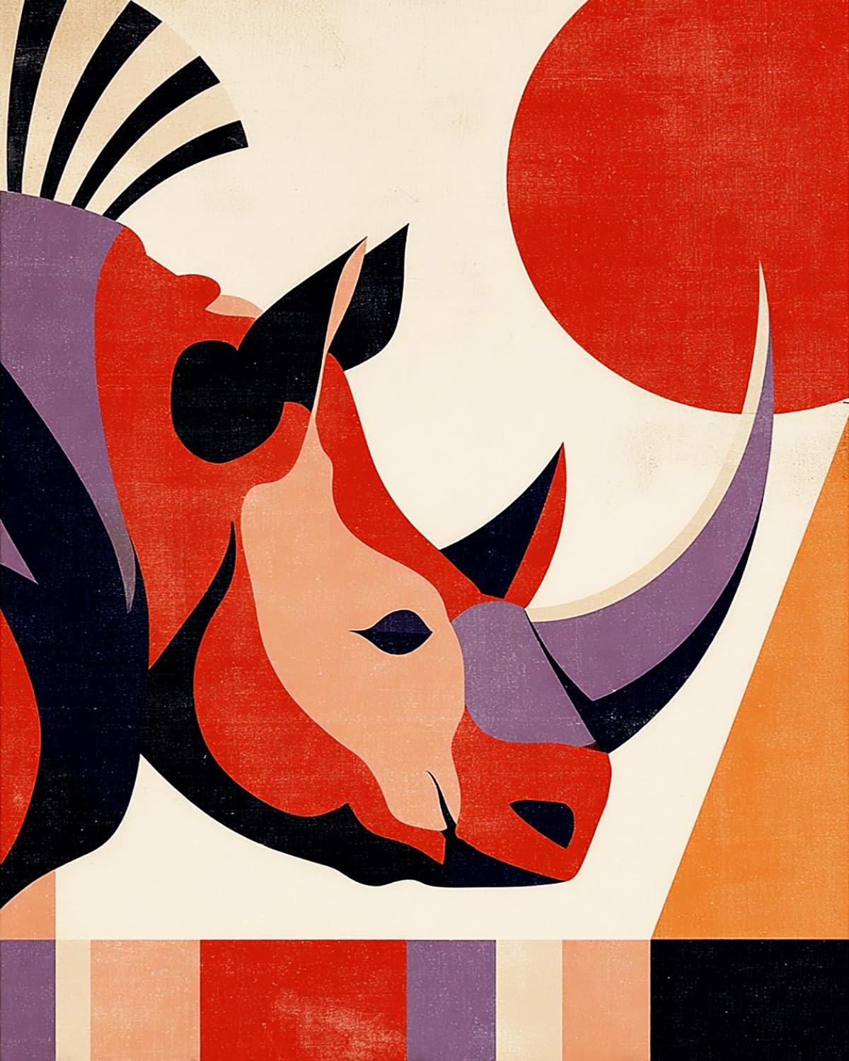 Liubaishi Red, Black, Purple, Orange, Cream Paint By Numbers For Adults, Abstract Rhino Shadow, 16X20 Inch Acrylic Canvas Painting Kit