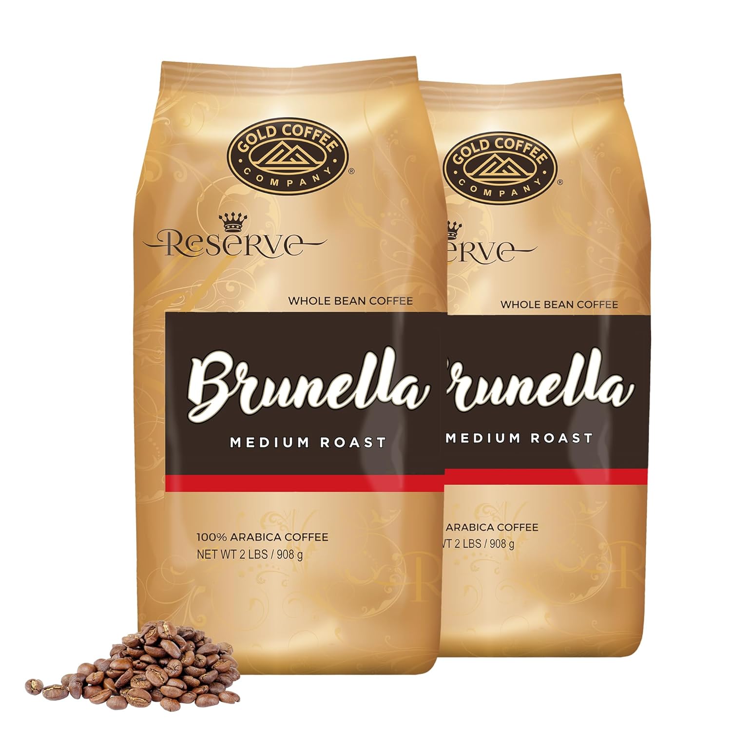 Gold Coffee Co. Brunella Premium Blend - Medium Roast, Whole Bean 100% Arabica Coffee - Notes of Caramel, Plum, Hazelnut, 2 lbs. (Pack of 2)