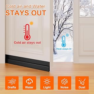 Ormein Door Draft Stopper 39 Inch Black Silicone Under Door Seal - Blocks Drafts Noise Pests Adjustable Weather Stripping
