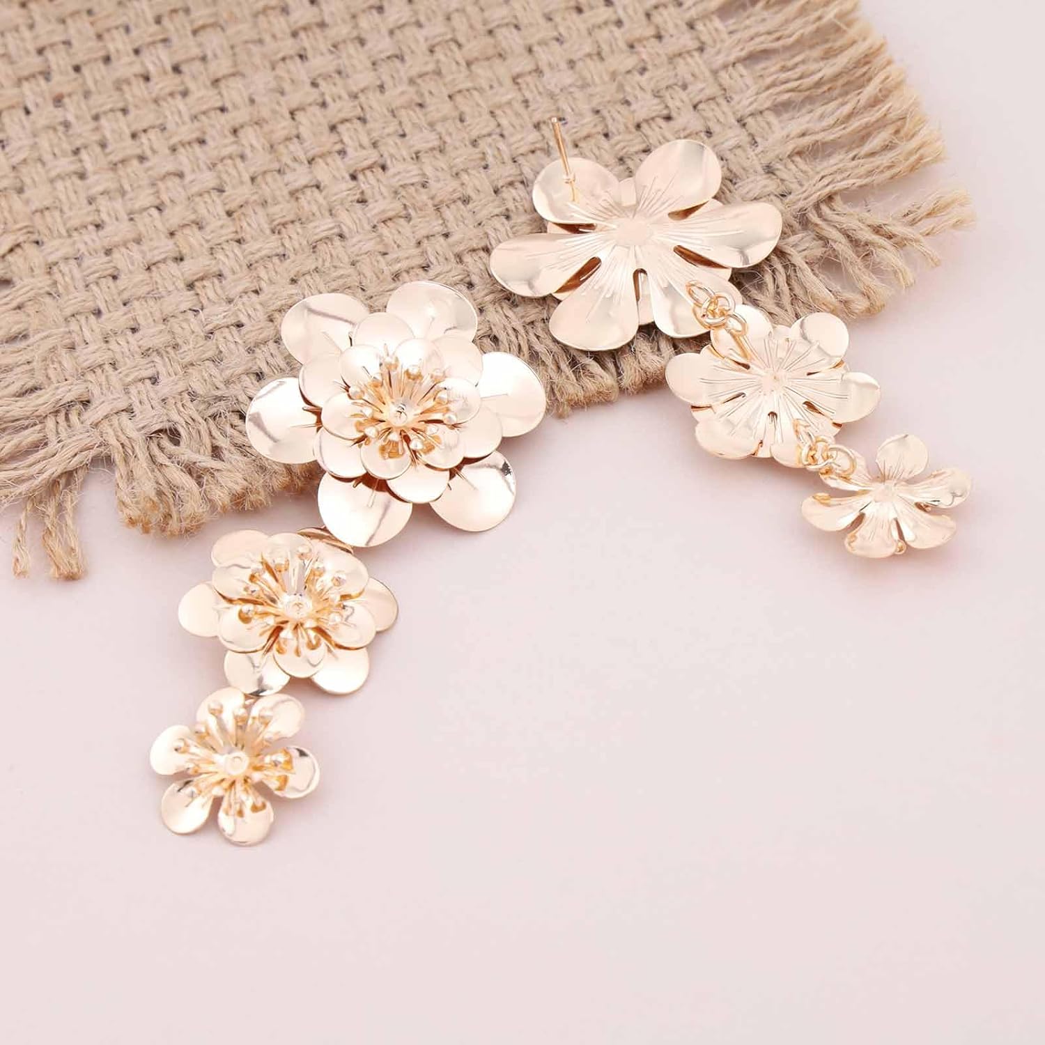 Boho Long Flower Dangle Earrings Gold Floral Stud Earrings Metal Flower Drop Earrings Exaggerated Flower Earrings Camellia Floral Earrings Jewelry for Women - Image 6