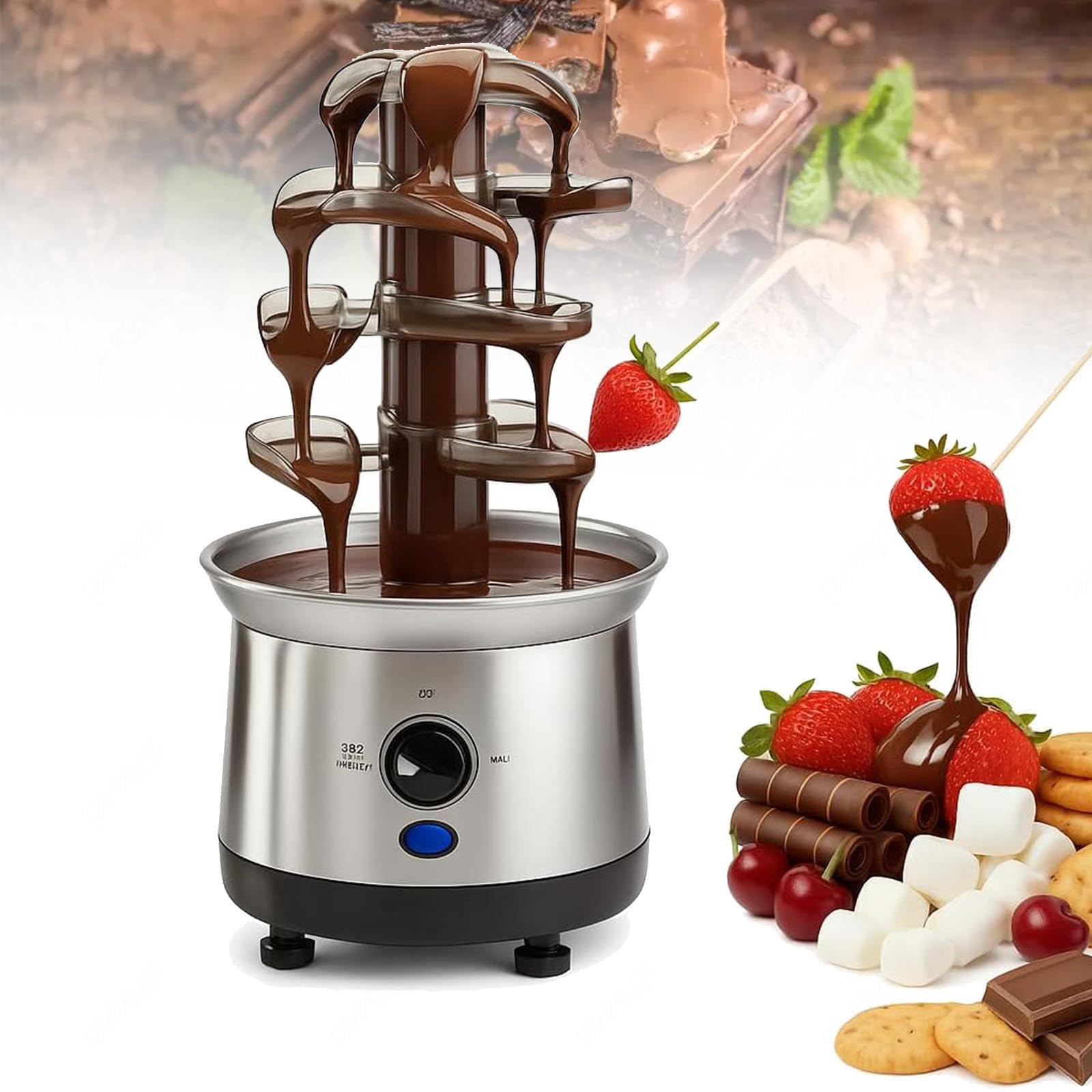XYFGODEM Chocolate Fountain Machine, 4 Levels, Electric Fondue, Stainless Steel Melting Machine, Capacity 2.6 LB for Sauces, Spirits, Events