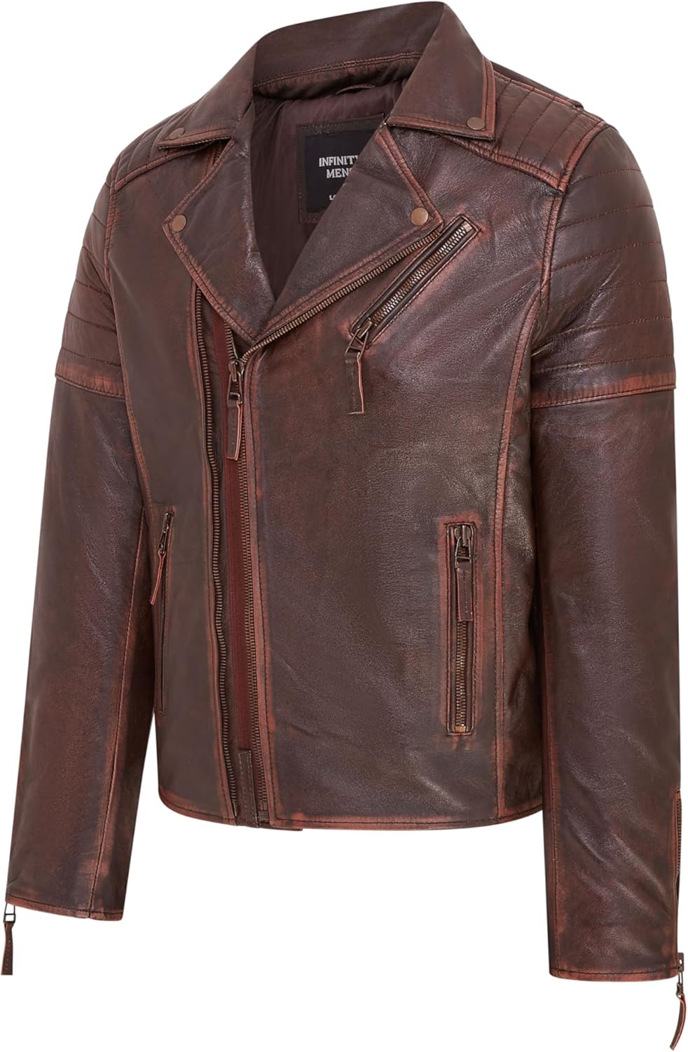 Mens Slim Fit Brando Style Double Cross Zip 100% Leather Biker Jacket