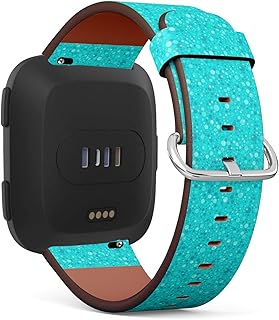 Q-Beans Replacement Band, Compatible with Fitbit Versa/Versa 2 / Versa Lite - Leather Band Bracelet Strap Wristband Accessory with Quick-Release Pins // Turquoise Glitter