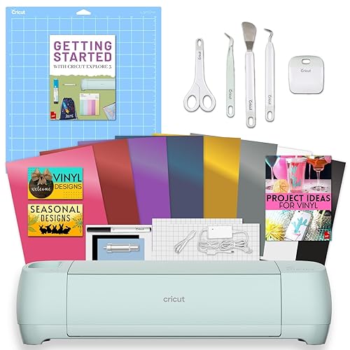Cricut Explora 3 máquinas con paquete de vinilo de muestra, alfombrilla de corte Cricut y kit de herramientas Juego de máquina de corte de arranque