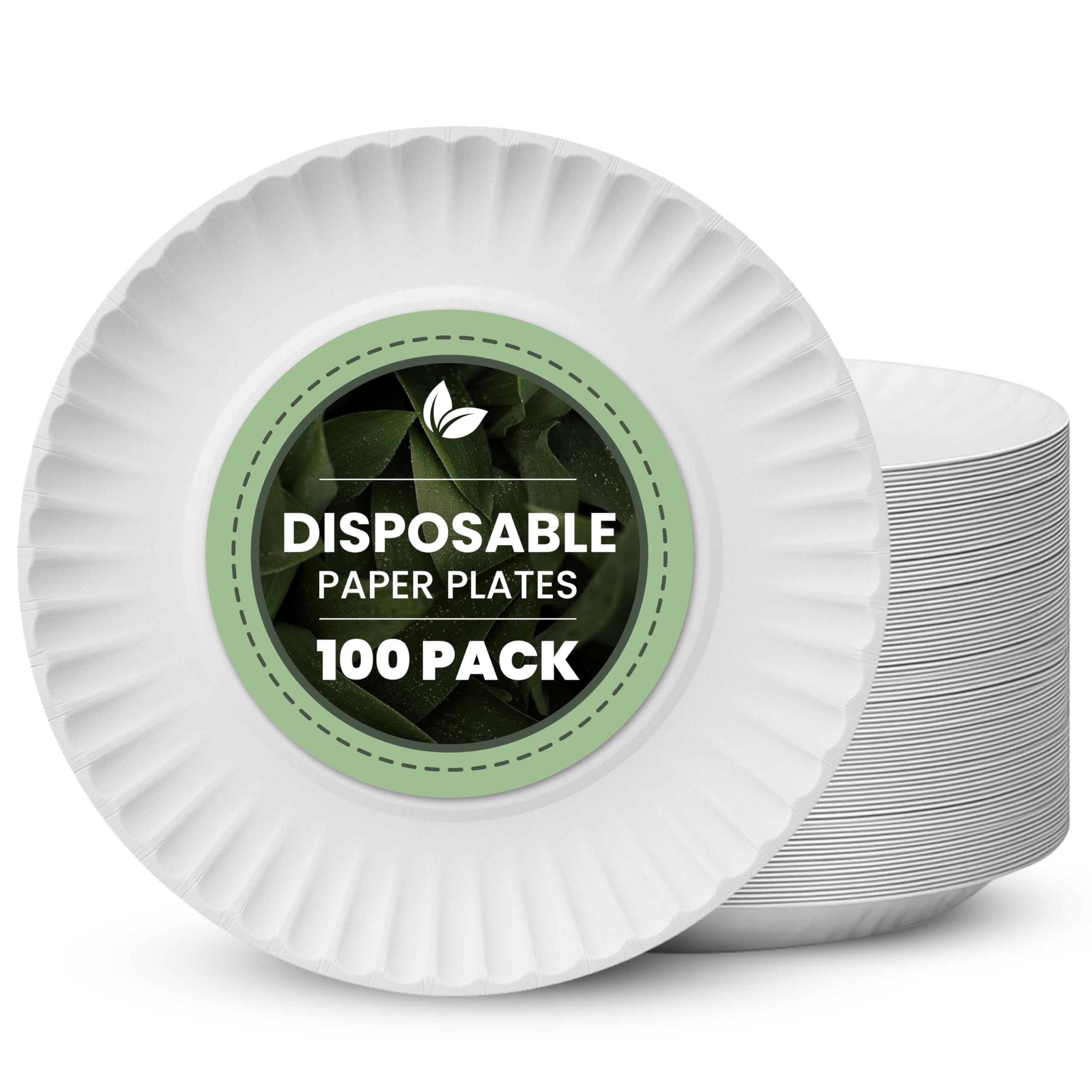 100-Pack of 9-inch Disposable Paper Plates 23cm White 100% Compostable Biodegradable Party Paper Plate Perfect for Everyday use, Ideal for BBQ's, Parties and Events