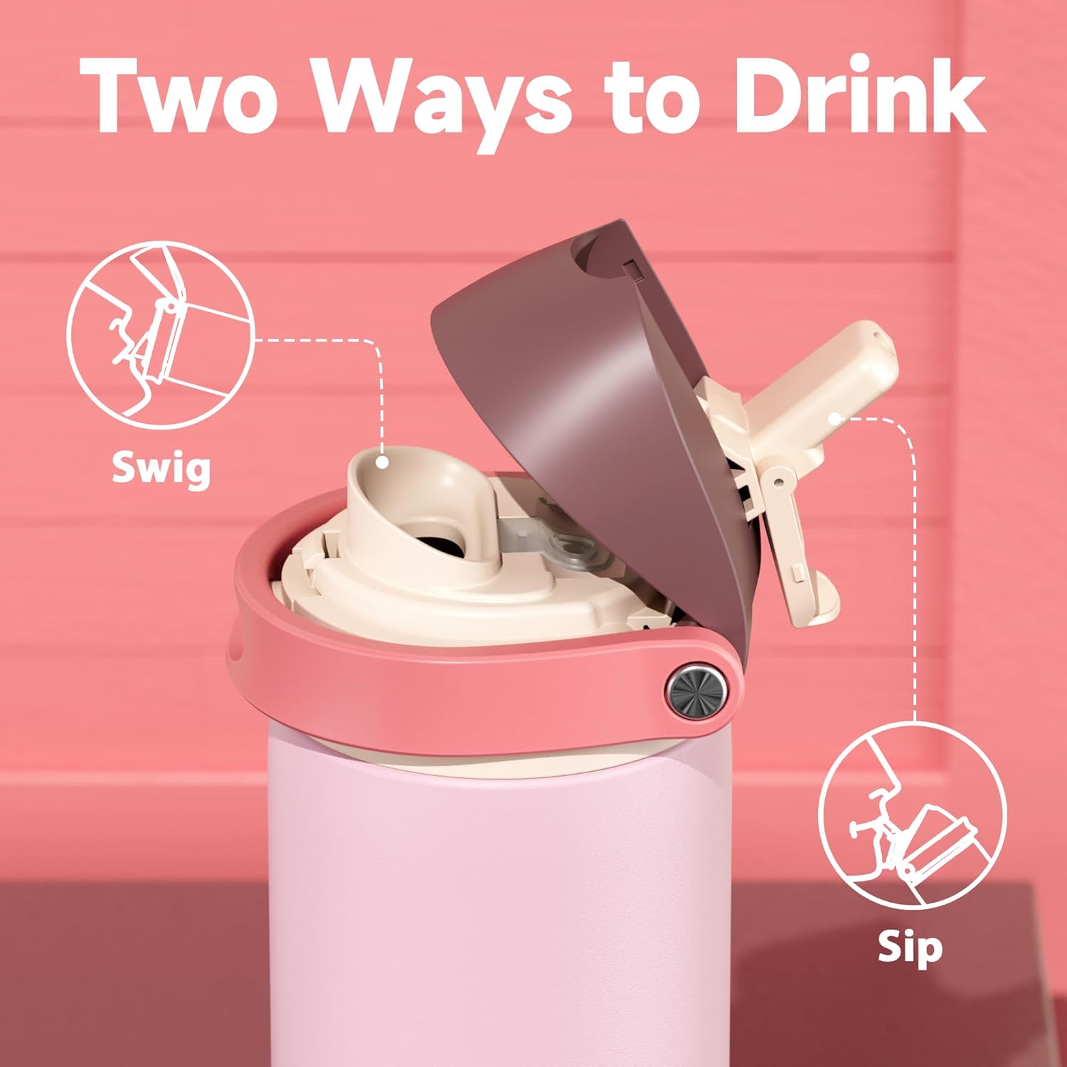 24 oz Insulated Water Bottle for Sports: Meoky Stainless Steel Water Bottle with Straw and Spout Lid - Leak Proof, Cold for 24 Hours, Fits in Car Cup Holder, BPA-Free for Women Travel, Angel Food Cake - Image 3