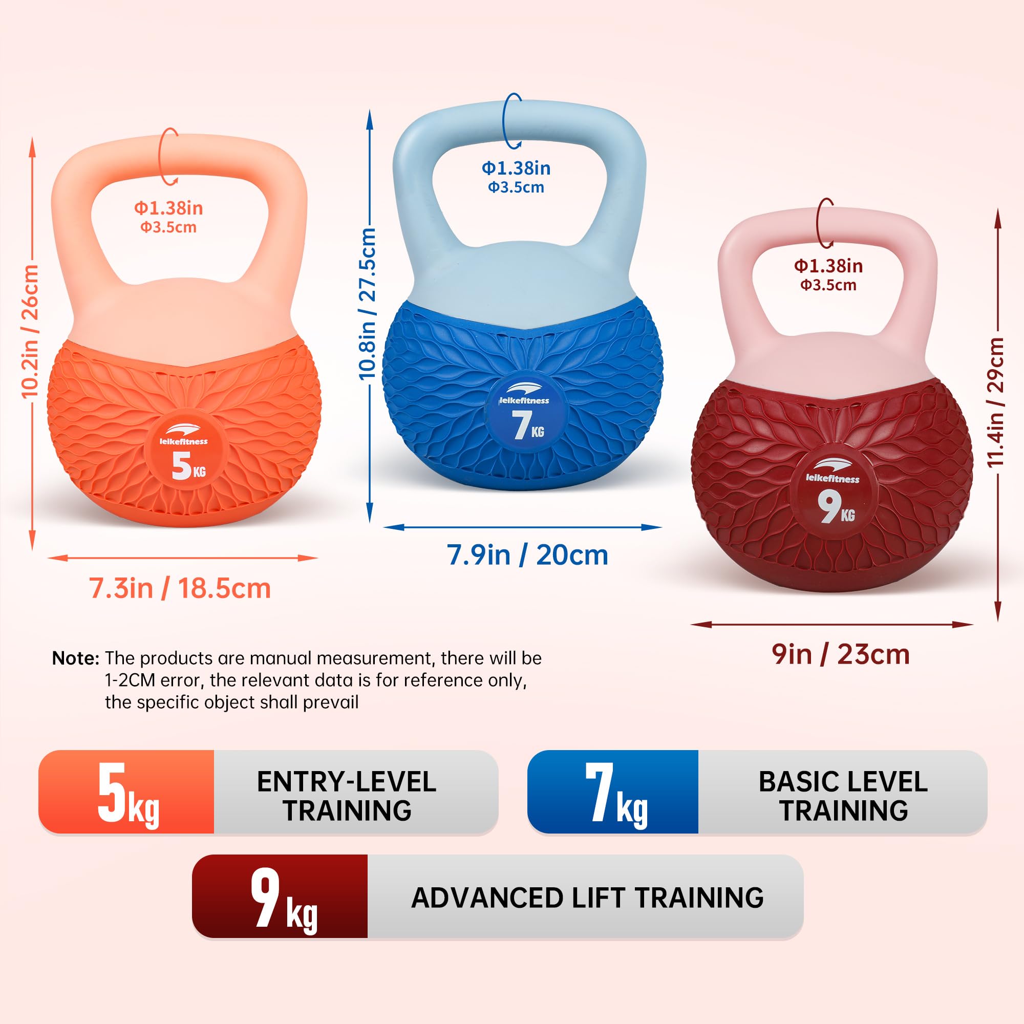 Leikefitness Kettlebell morbidi, impugnatura antiscivolo per donne e uomini, ammortizzati e sicuri per l'allenamento della forza, allenamento a casa