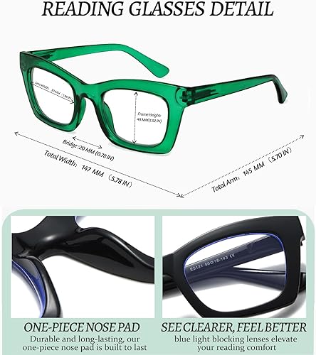 Miniatura 10 de Hubeye Paquete de 3 lentes de lectura estilo Oprah para mujeres y hombres, bloqueo de luz azul, lectores cuadrados para computadora con bisagra de