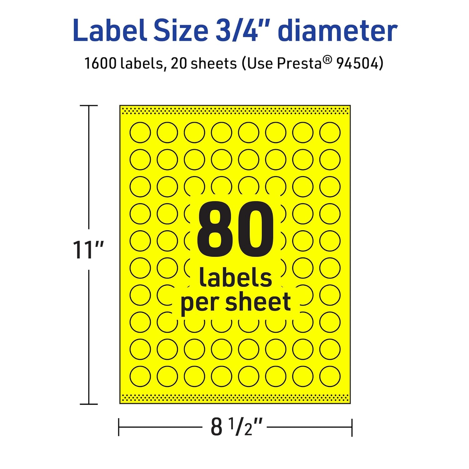 Avery Printable Round Labels, Sure Feed Technology, 3/4" Diameter, Neon Yellow Labels, Print-to-The-Edge, Laser/Inkjet, 1,600 Total, Great for Price Stickers and Mailing Seals