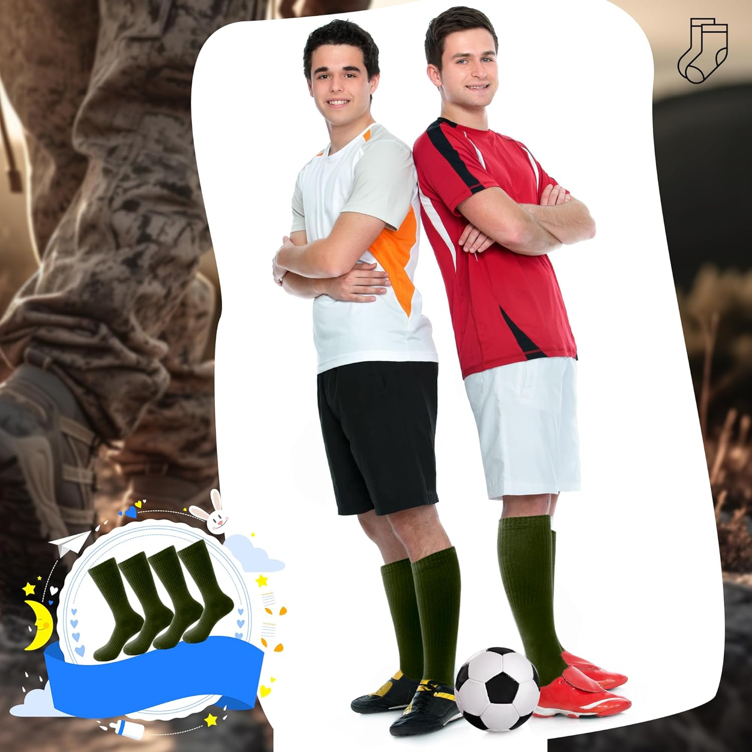 5 Pairs Military Green Socks Army Crew Sock Military Boot Socks for Men Women Working Outdoor - Image 6