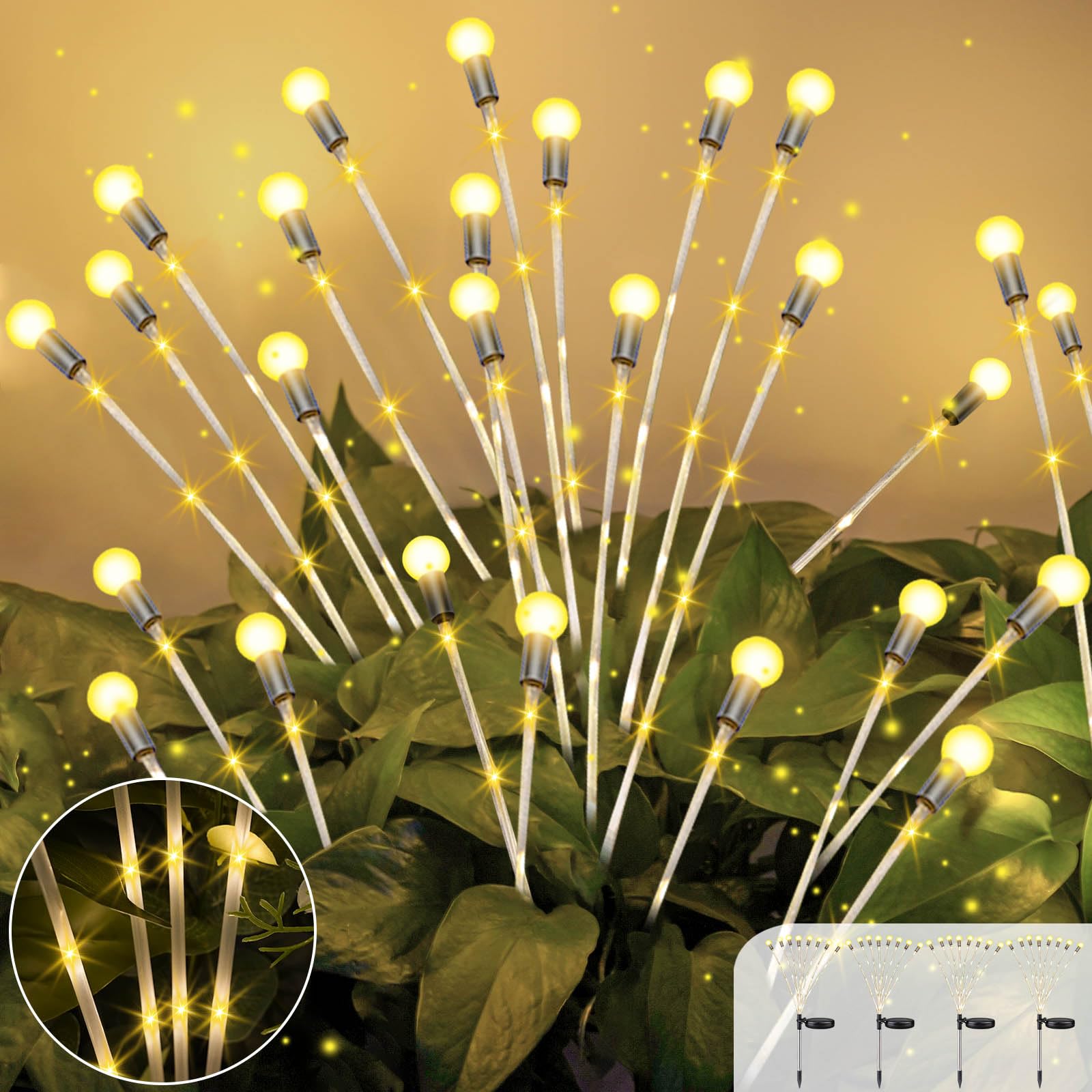 OZS 4pack 32LED Solar Garden Lights - Solar Lights Outdoor, Solar Firefly Lights, Solar Swaying Light, Sway by Wind, Solar Fairy Lights Waterproof for Garden Yard Pathway Decoration(Warm White)