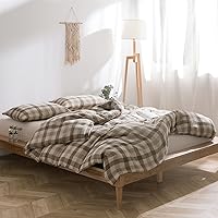 Vista 34 de VM VOUGEMARKET - Juego de funda de edredón a cuadros de tamaño queen, algodón lavado, ropa de cama reversible y multicolor, con 2 fundas