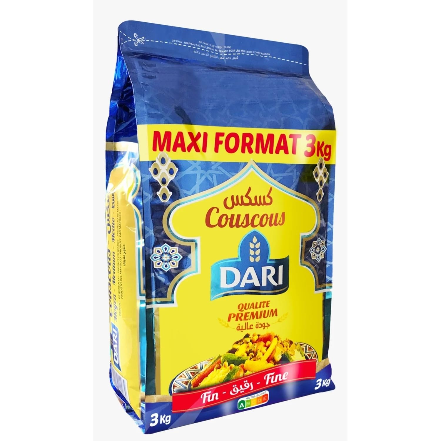 DARI - Couscous Fin - 100% Semoule de Blé Dur, Reconnu pour sa Légèreté - le paquet de 3kg - Le Lot De 2