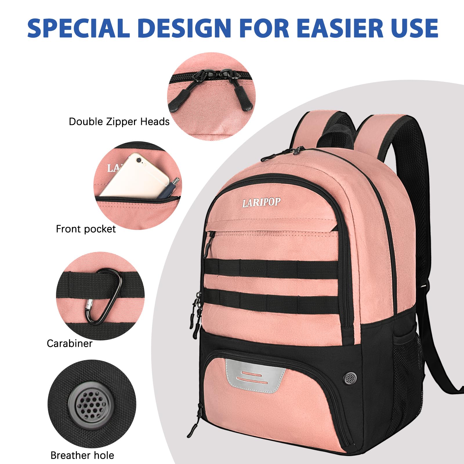 LARIPOP Fußball-Rucksack, Fußballtasche mit Ballhalter und Schuhfach, Sportausrüstung, Trainingstasche für Basketball