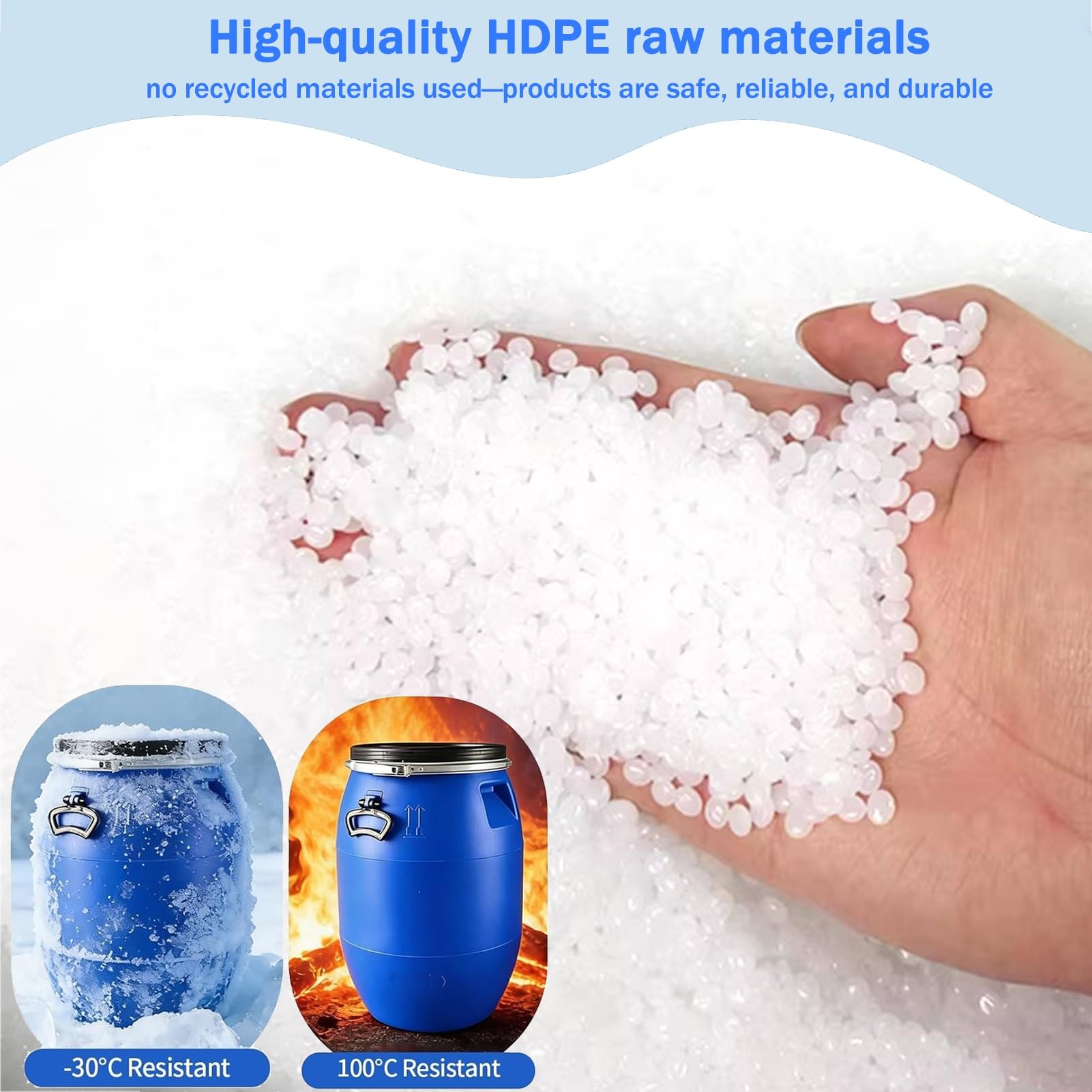 Tonneau plastique bleu avec couvercle, baril ouvert sur le dessus for l'expédition et le stockage industriel, reservoir eau conception hermétique, recuperateur d eau de pluie(60L)
