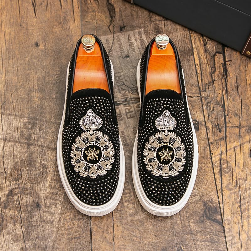 2025 New Men Tide Leather Casual Shoes Fashion Luxury Embroidery Twinkling Rhinestone Flat Shoes Leisure Sneakers Loafers3