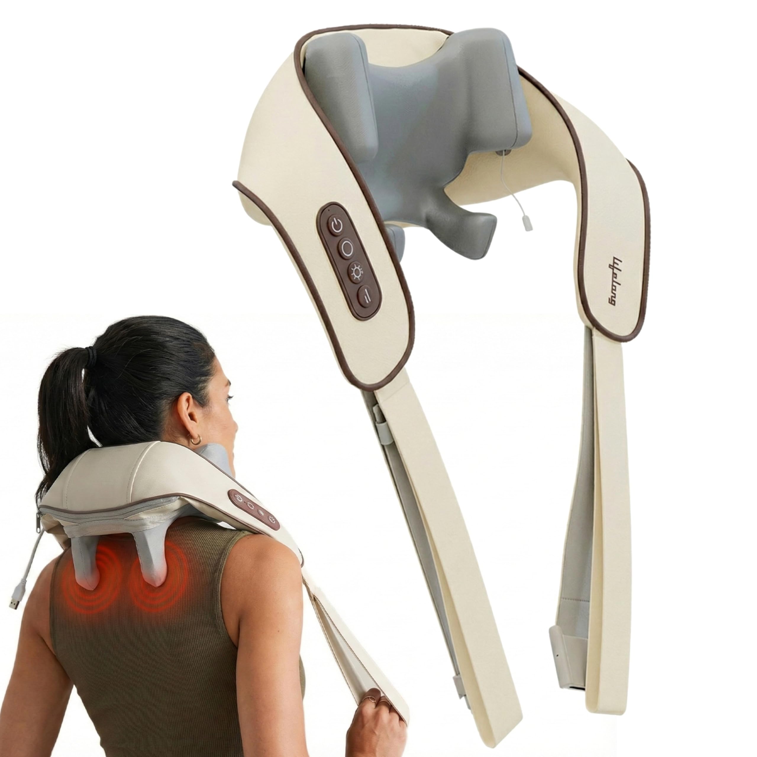 Lifelong Manual Dual Pressure Cervical Neck Shoulder Legs Waist Muscles Pain Relief Massage Roller, Trigger Point Roller, Acupressure Points Self Massager (LLM972),Beige-image-3