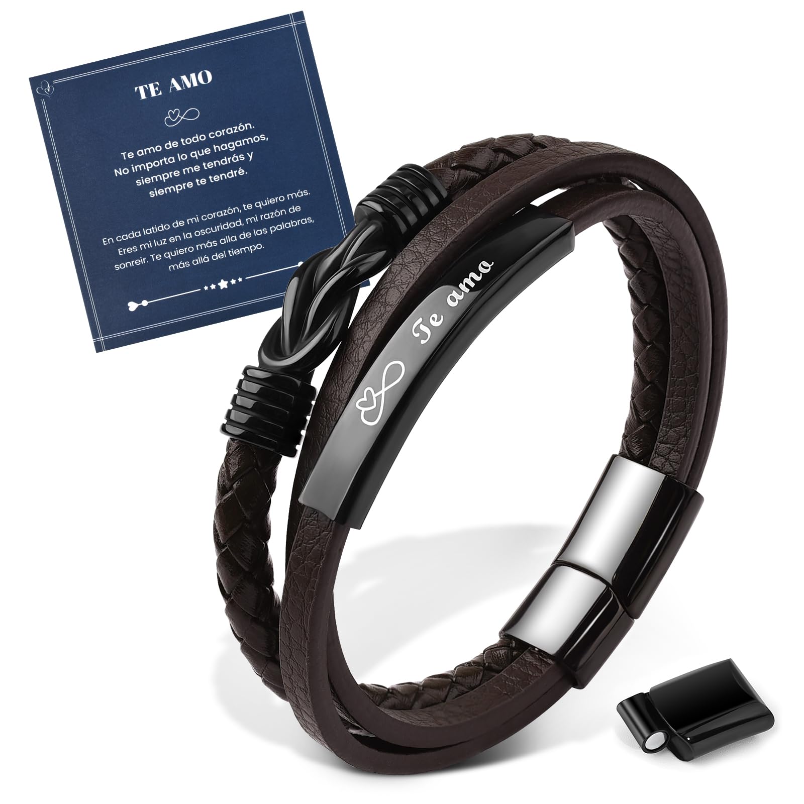 MANVEN Pulsera Hombre Regalo Para Hombre Regalo De San Valentín Pulsera De Cuero Para Hombre Grabado Te amo Cumpleaños Navidad Aniversario Regalo Novio Esposo