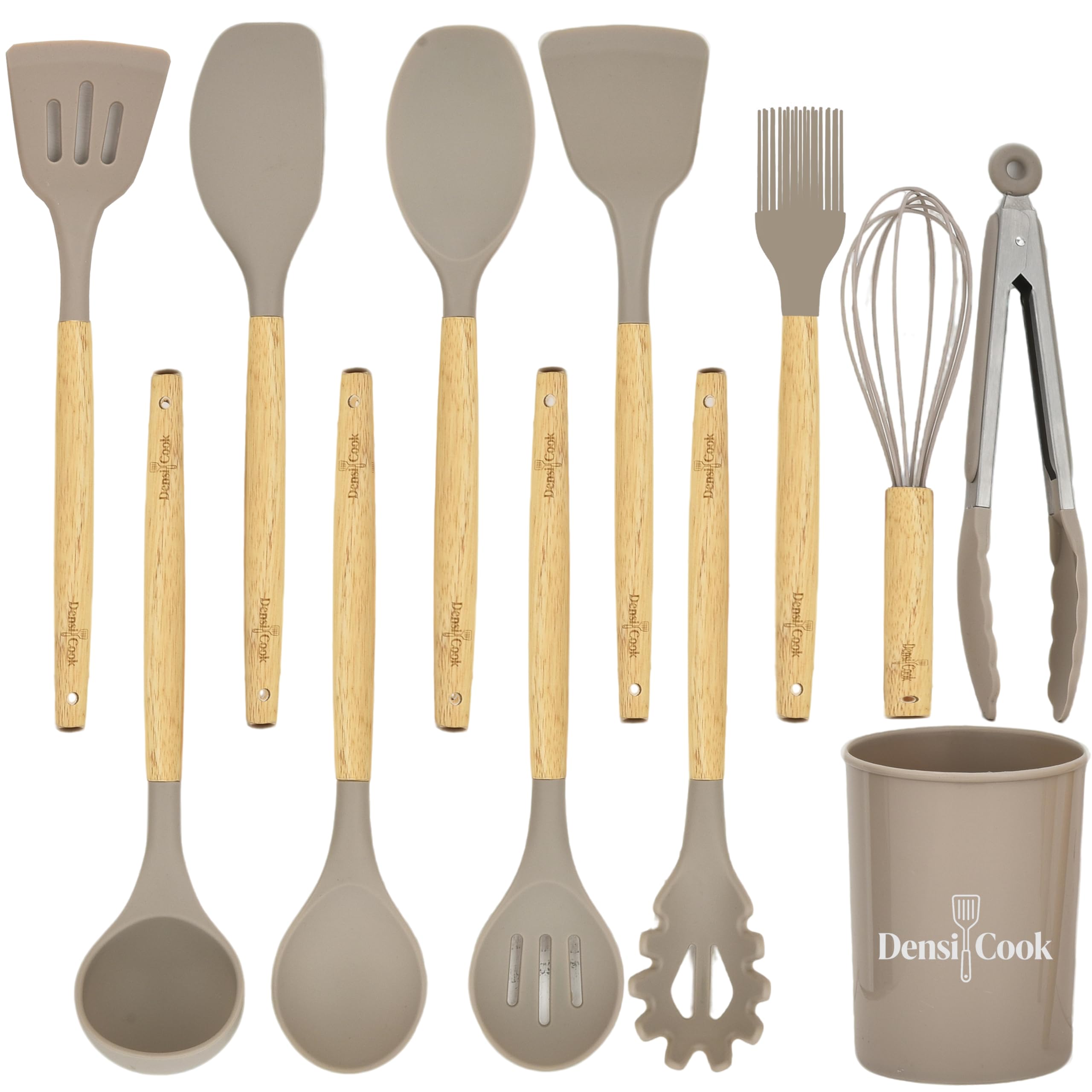 Silicone Utensils Set for Cooking - 12 Piece Set&BPA Free（Khaki）
