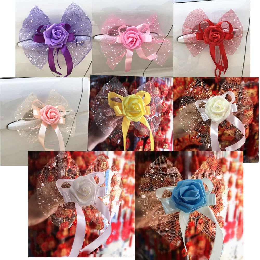 20 Stück Autoschmuck Hochzeit Auto Deko Blumen Autoschleife Wedding Car Schleife mit Rosen Hochzeitsauto Rückspiegel Türgriff Dekoschleife für Hochzeitsdeko Champagner
