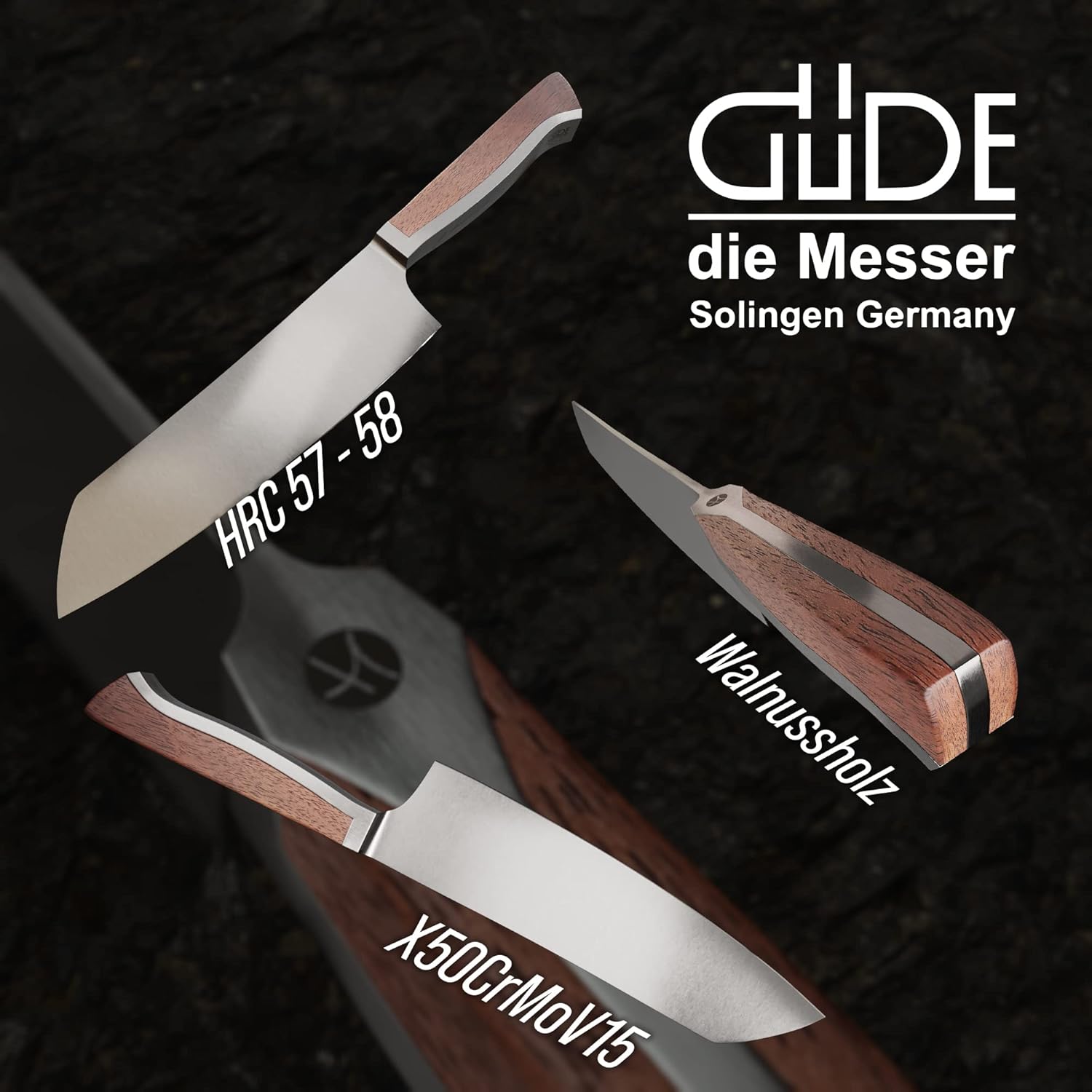 GÜDE Solingen - Santoku knife Forged, 18 cm, Walnut wood, CAMINADA, Handmade Germany