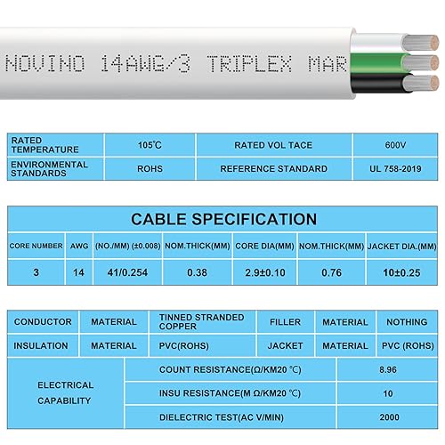 Miniatura 49 de 16 Gauge Marine Wire 16/3 16 AWG Marine Grade Wire Triplex Tinned Copper Boat Cable,16 Gauge OFC Oxygen Free Copper Cable for Automotive RV Boat