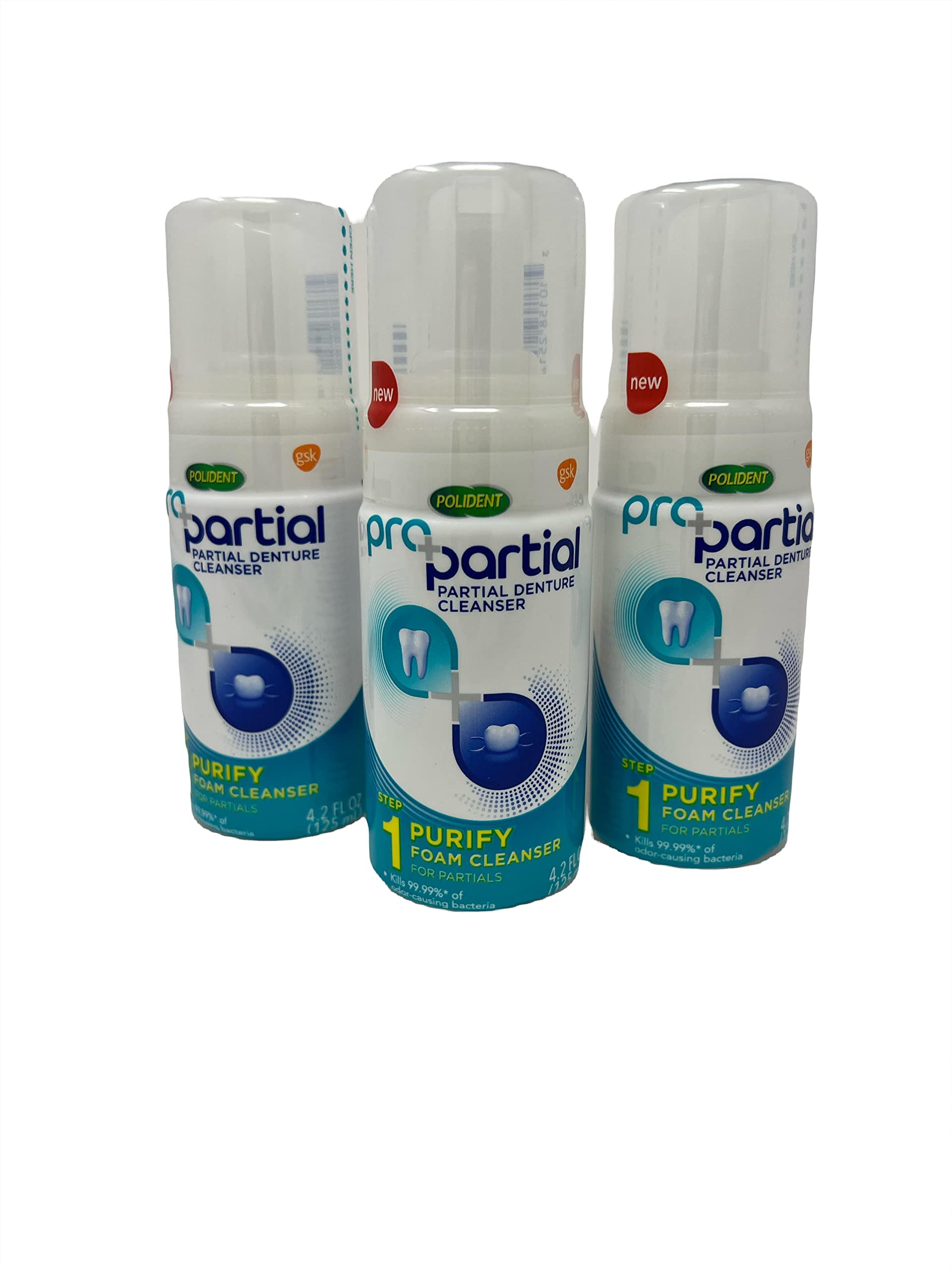 Polident Propartial Step 1 Antibacterial Partial Denture Cleanser Foam, 4.2 Oz, 3 Pack