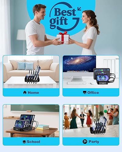 Miniatura 6 de Estación de carga para múltiples dispositivos, estación de carga USB MSTJRY con interruptor de muelle para teléfono celular, estación de carga de 5