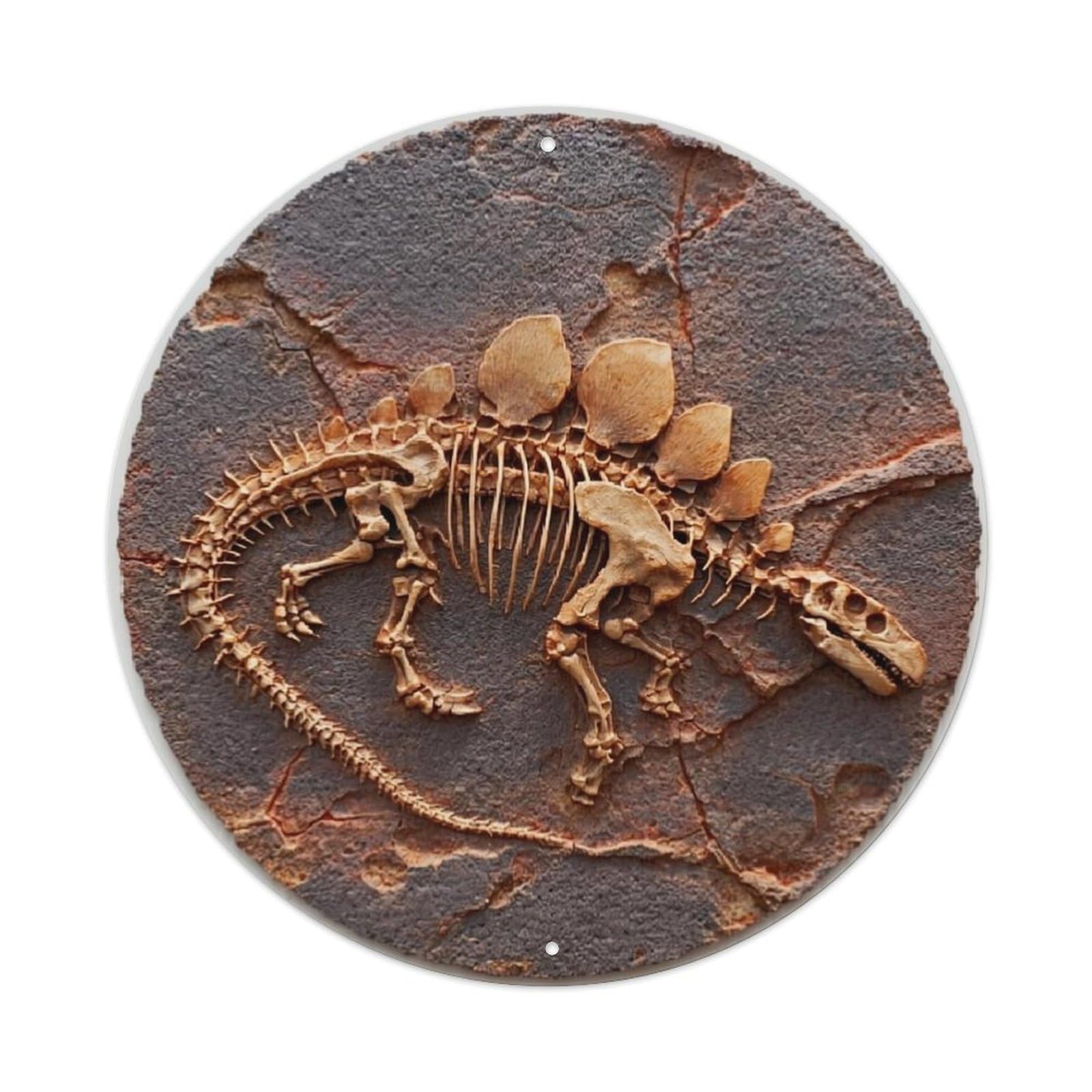 Jdyaojiesheng Vintage Dinosaur Fossil Skeleton Print Pattern Round Tin Sign Retro Metal Wall Decor Metal Poster, Home Bar Garage Farmhouse Cafe Wall Art Decoration 8X8inch