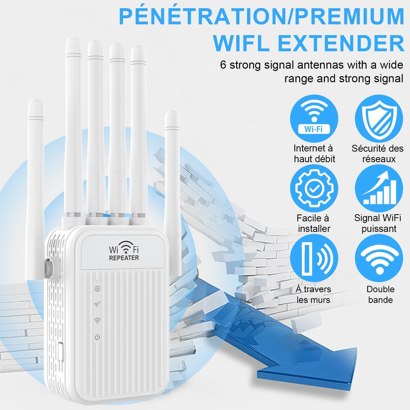 Répéteur WiFi Puissant, Amplificateur WiFi, 6 Antennes Haut Gain Couvrant Une superficie de10000 m², Répéteur/AP Mode,2 Ports LAN, Repeteur WiFi pour la Maison et Le Bureau-11
