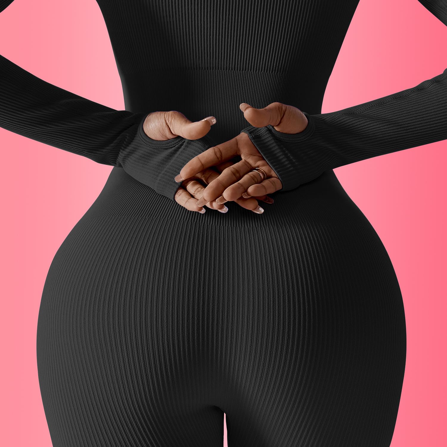 JN JANPRINT Overol de yoga para mujer, de una pieza, acanalado, cuello cuadrado, manga larga, bodycon, ropa deportiva, mameluco, mameluco