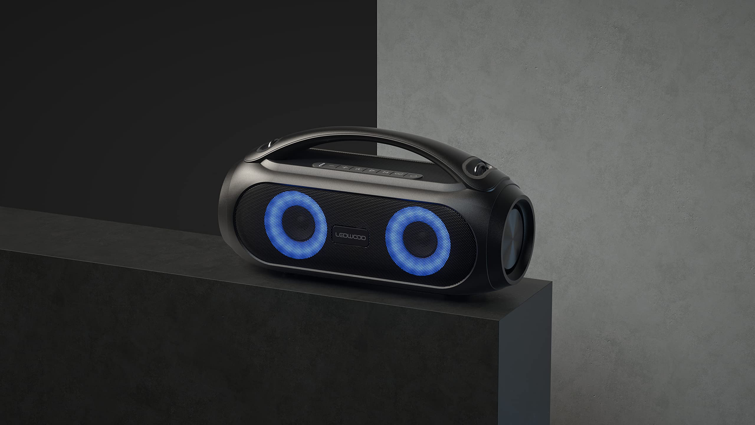 Ledwood Xtreme 250 - Enceinte Bluetooth TWS Portable avec Sangle - Haut-Parleur sans Fil Puissant avec LED Lumières Pulsées- Super Bass - IPX5 - AUX - Port USB - Radio FM - Noir