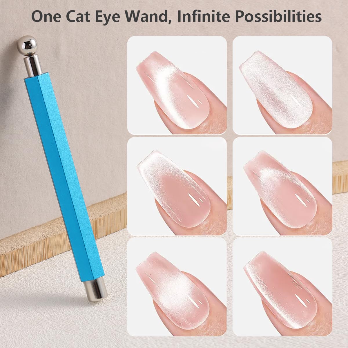 Cat Eye Magnet for Nails, Double-Head Cat Eye Gel Nail Polish Magnet Pen with Cylindrical & Round Nail Magnets Bead Multifunctional Cat Eye Magnetic for Nails Art DIY Tool at Home (Blue)