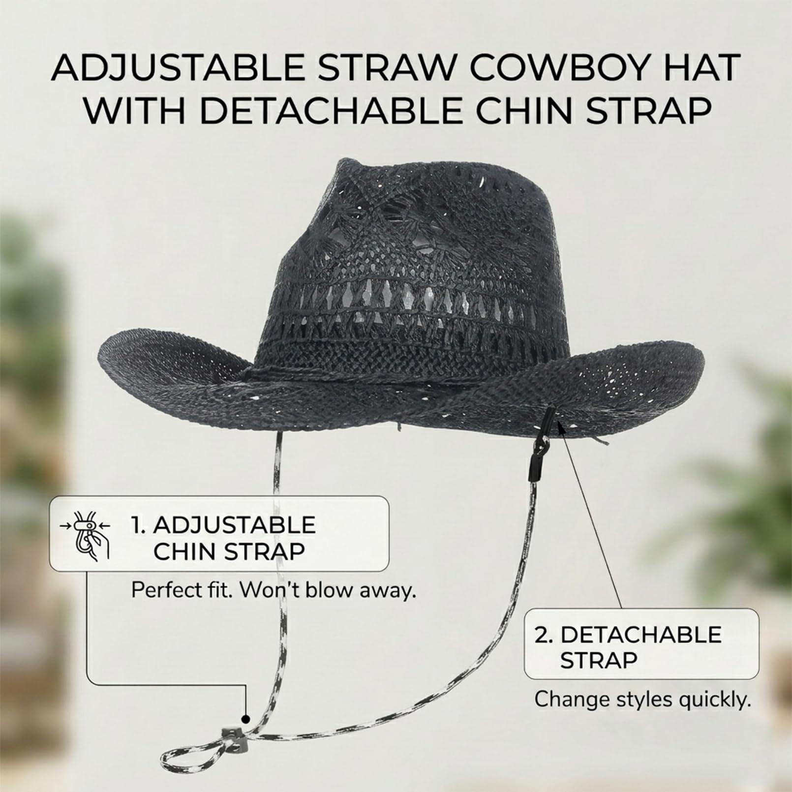 EOZY Men & Women's Summer Cowboy Cowgirl Straw Hat Hollow Out Woven Roll Up Wide Brim Hat