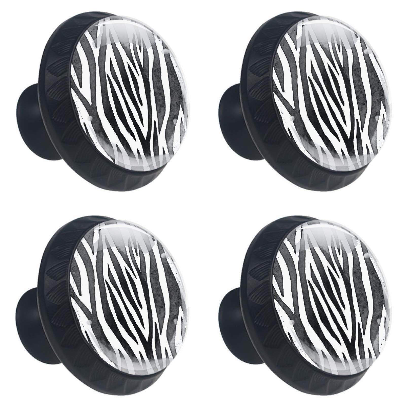 Boutons de meuble ronds en verre noir et blanc 30mm pour cuisine et tiroir - Lot de 4