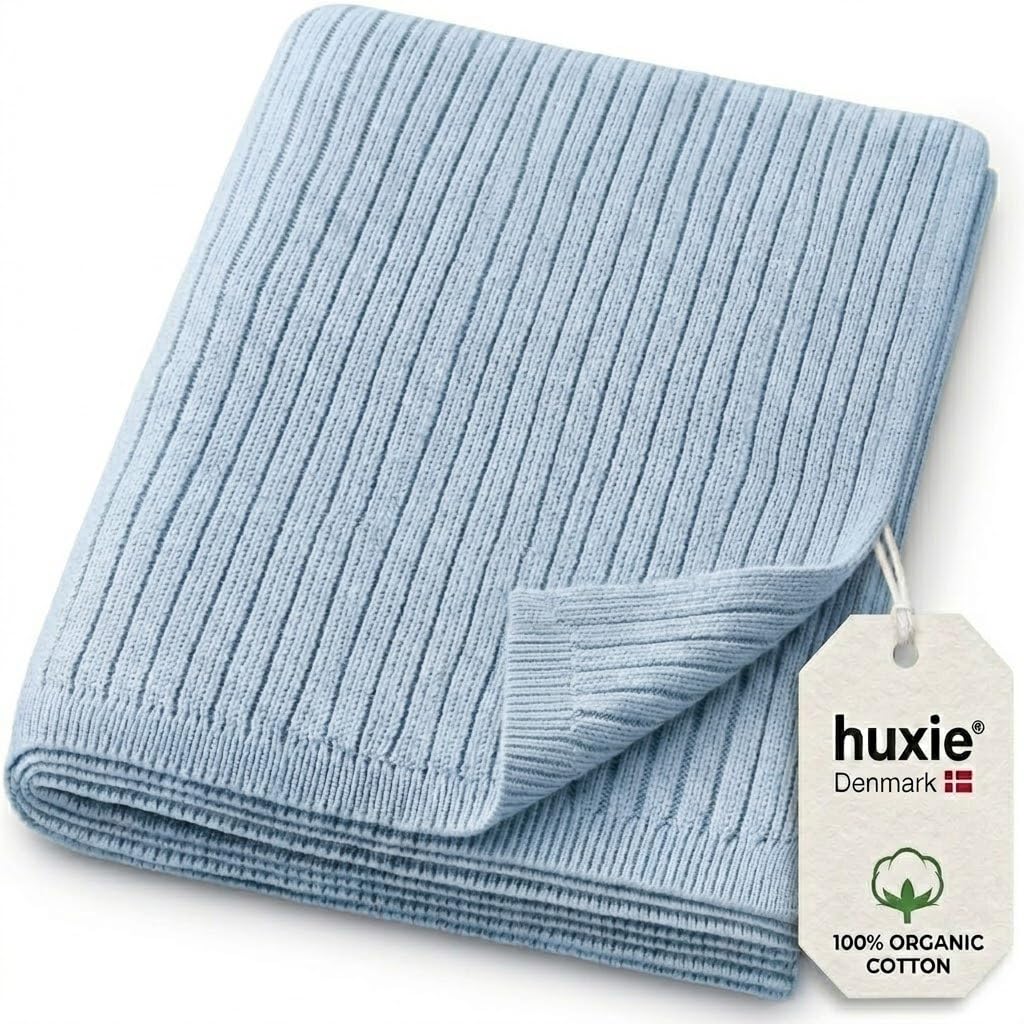 Ribbed Knit Baby Blanket for Boys – 100% Organic Cotton, Crib Quilt