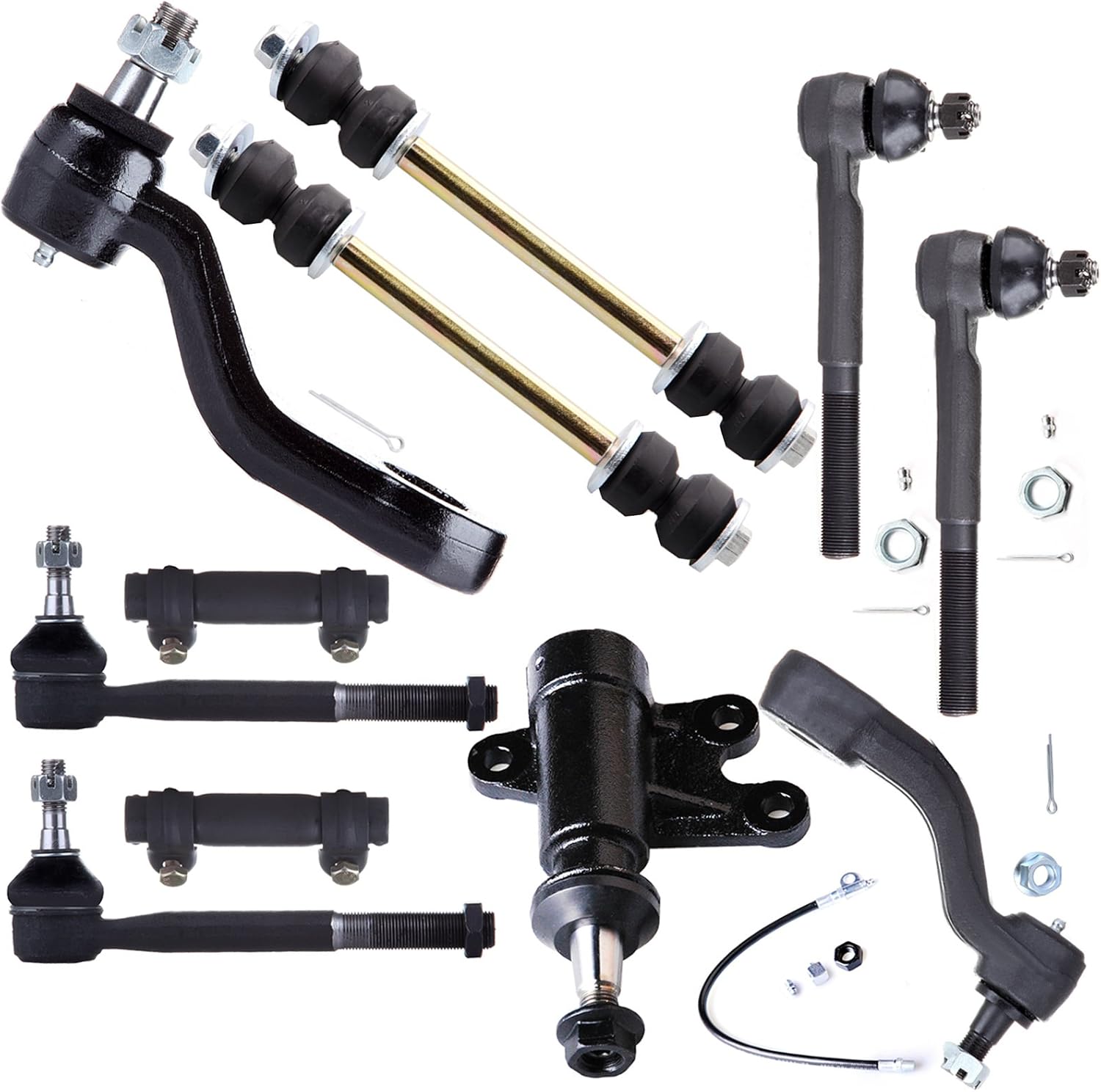 11pc Set Front Suspension Kit Inner Tie Rod Ends Outer Tie Rod Ends Sway Bars Tie Rod Ends Adjusting Sleeve Idler Arm Idler Arm Bracket Pitman Arm Replacement for Cadillac for Escalade
