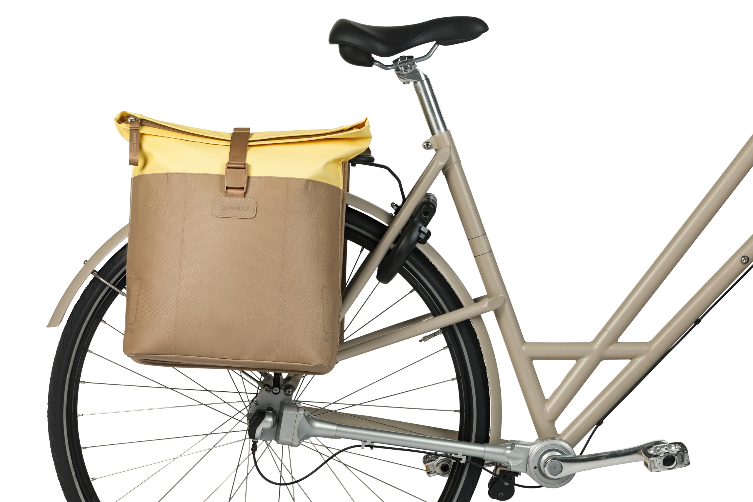 Basil Vive Podwójna torba rowerowa, wodoszczelna, 28-35 l, odblaskowa, z materiału z recyklingu, 30 x 14 x 38 cm, żółta/czarna