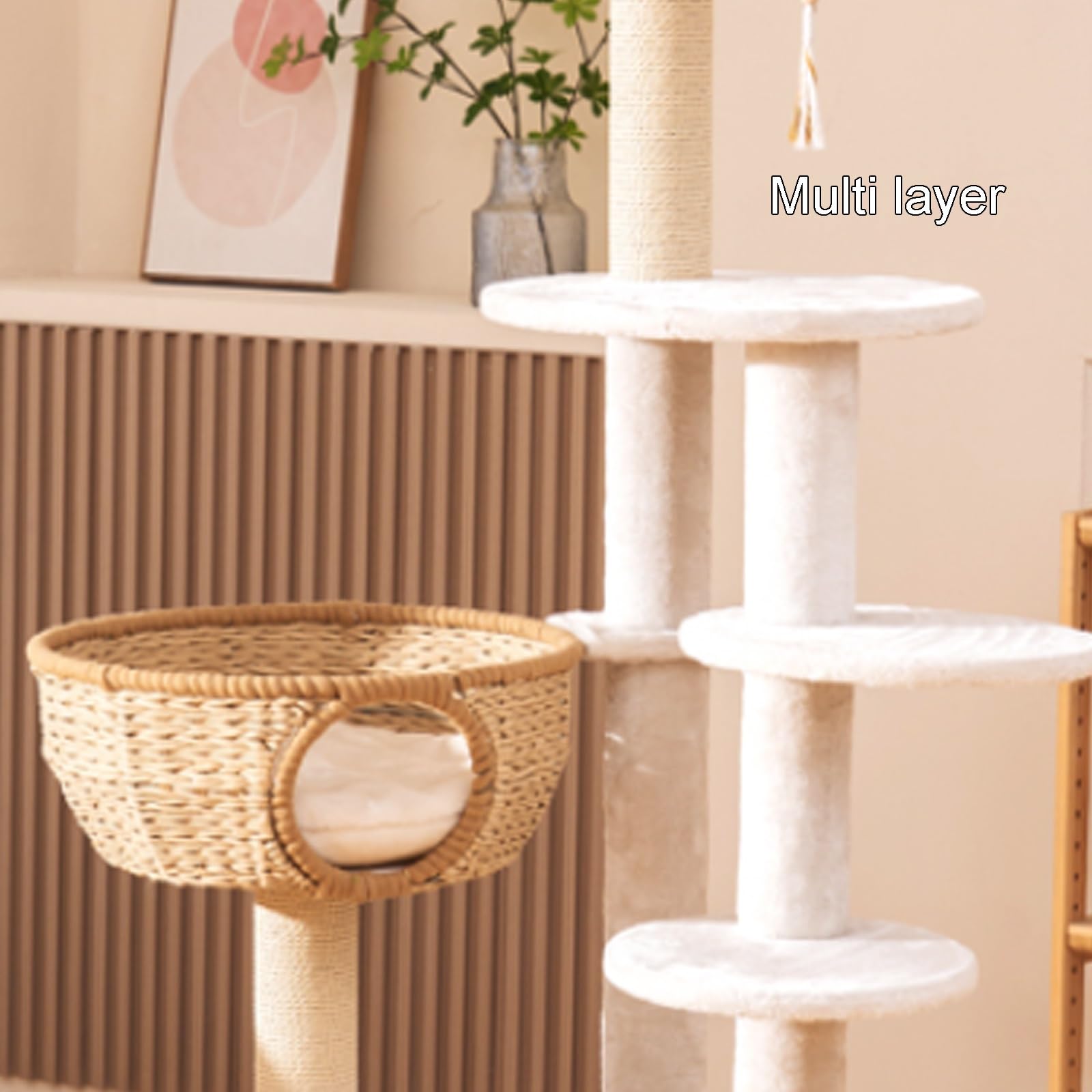 Centro de actividades para gatos, torre moderna para gatos con poste de sisal para rascar y juguetes colgantes, diseño resistente para gatos adultos