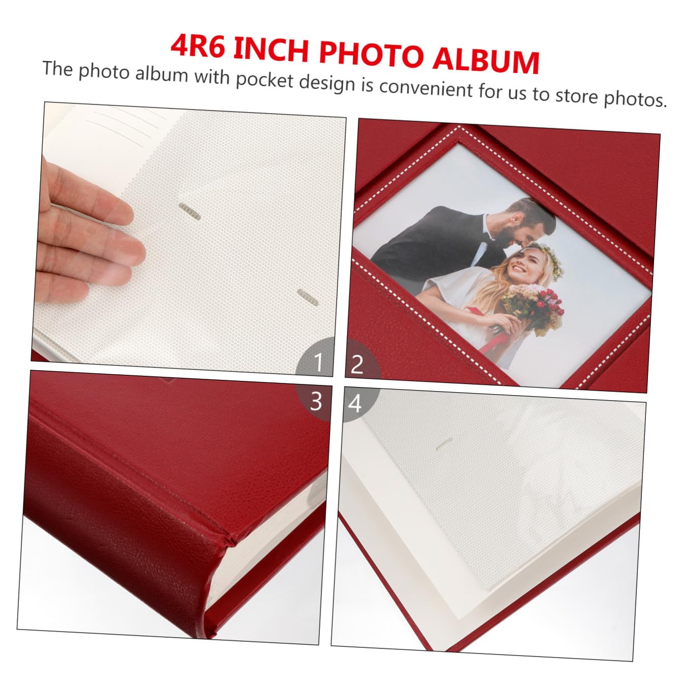 Álbum de Fotos de 200 Bolsillos, Inserción Pp y Papel, Rojo