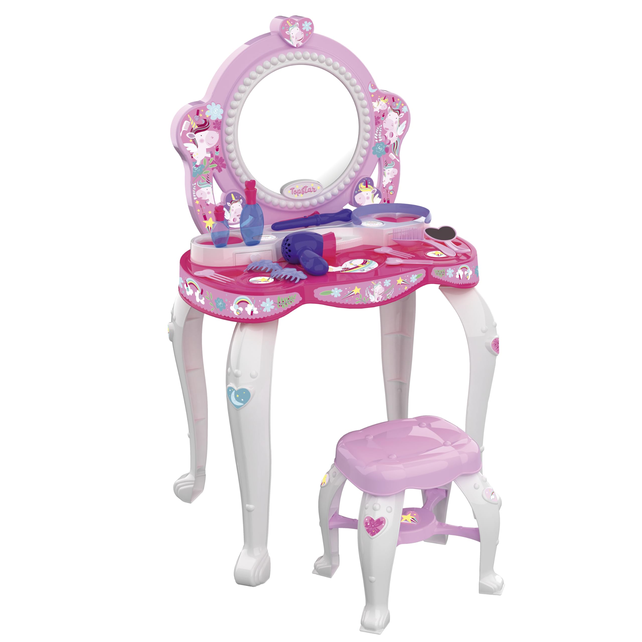 Chicos - Topstar, Tocador de Juguete con diseño de Unicornios, Incluye Taburete y 12 Accesorios, A Partir de 3 años, Medidas: 51 x 56 x 85 cm (87398), Surtido