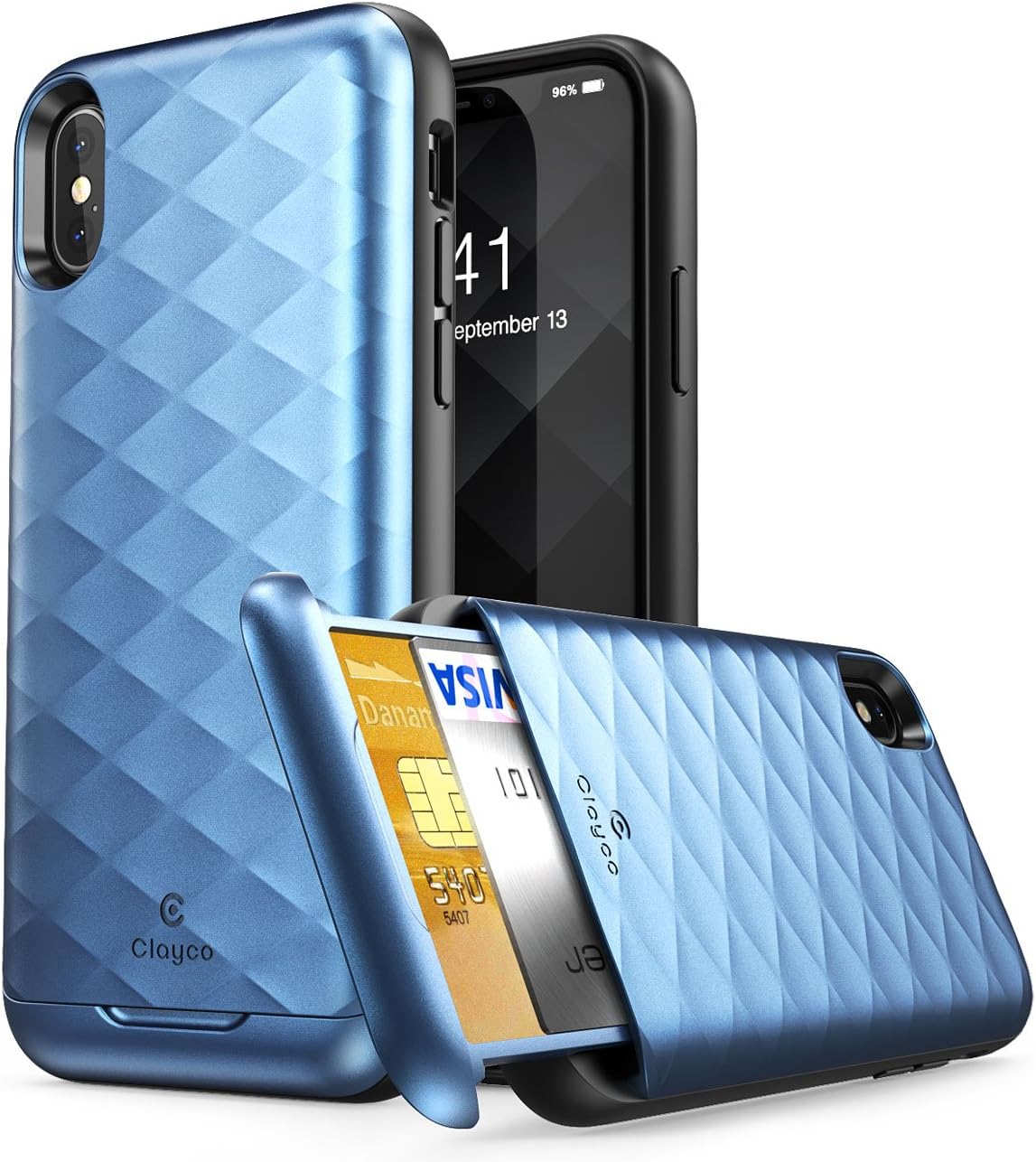 Clayco iPhone X Wallet Case, [Argos Series] Premium Hybrid Protective Wallet Case Credit Card Slot Holder for Apple iPhone X 2017 (Blue)