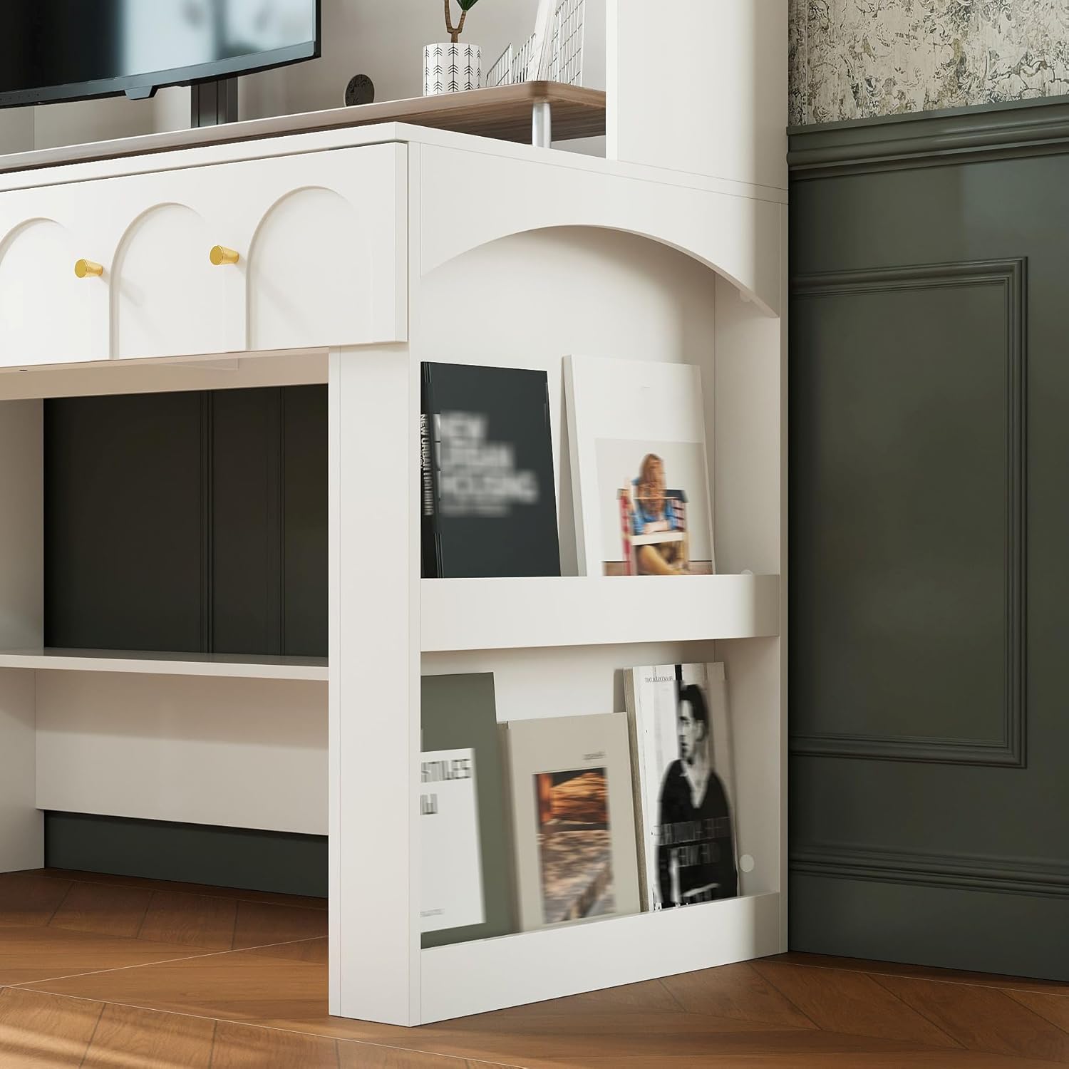 Large Computer Desk with Shelves, White Study Work Desk with Storage Drawers and Cabinet, 78.7" Tall Office Computer Writing Table, Modern Study Reading Table for Home Office, Living Room