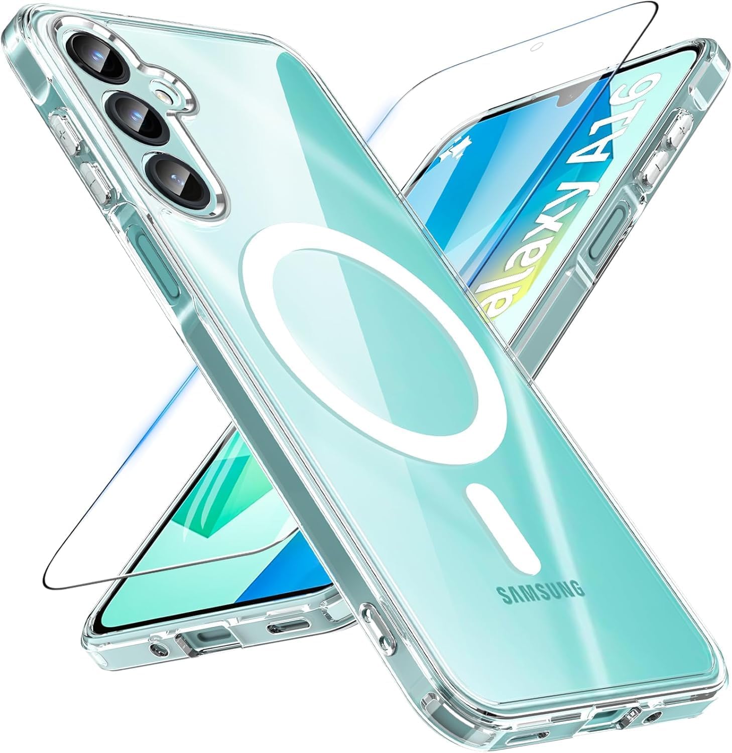 OWKEY (Troomi Galaxy A16 5G Phone Case, Magnetic Samsung/Troomi Galaxy A16 5G Case for Magsafe with Tempered Glass,[Shockproof Military] Transparent Back Slim Bumper Cover Samsung A16 5G Case, Clear