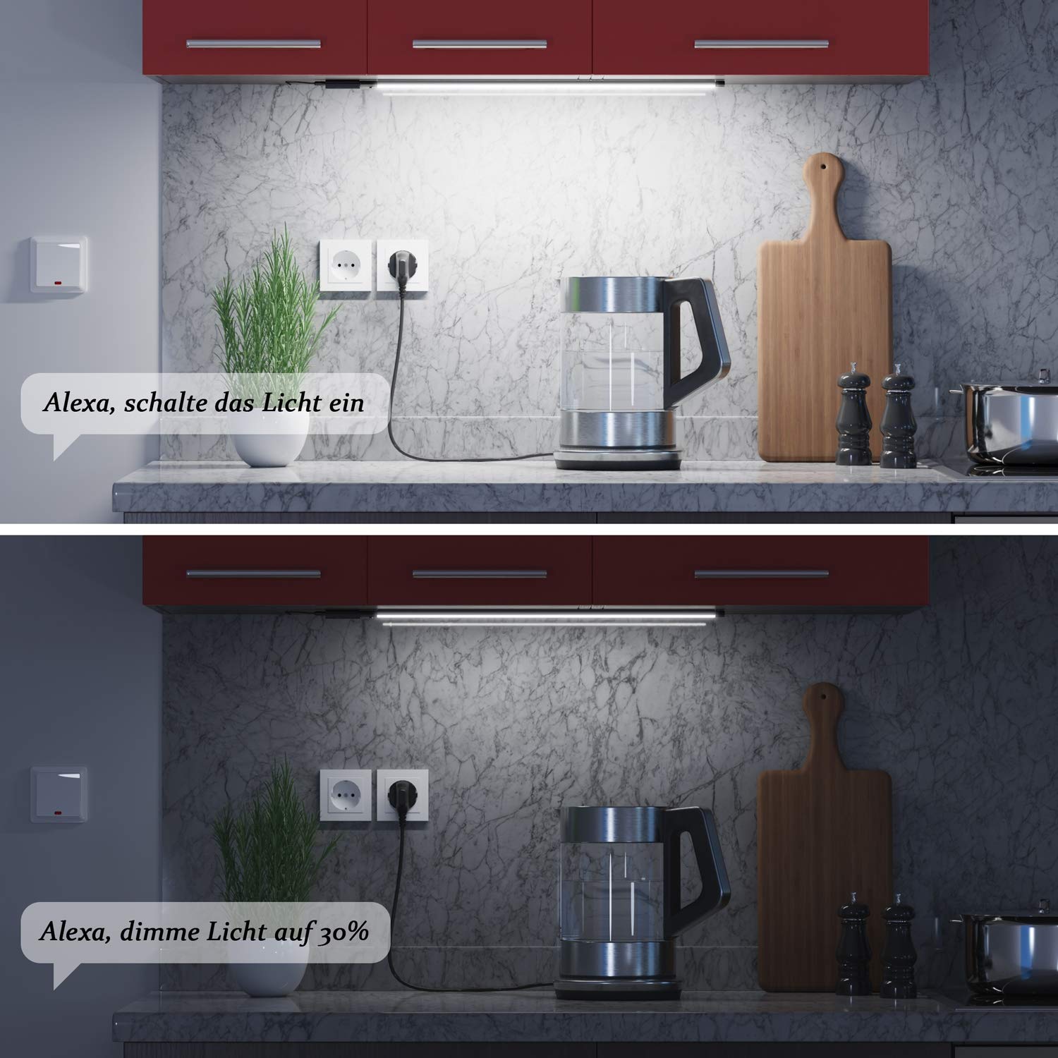 ledscom.de Smarte LED Unterbau-Leuchte SIRIS schwarz matt mit WLAN-Controller, flach, Smart-Home, Alexa-fähig (Echo) je 50cm, je 655lm, weiß, 2er Set, dimmbar